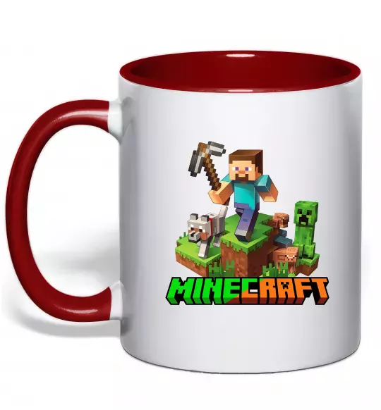 Чашка с цветной ручкой Майнкрафт з киркою Красный фото