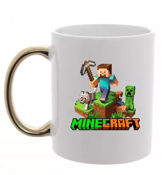 Чашка с цветной ручкой Майнкрафт з киркою Золото фото