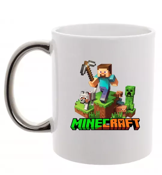 Чашка с цветной ручкой Майнкрафт з киркою Серебро фото