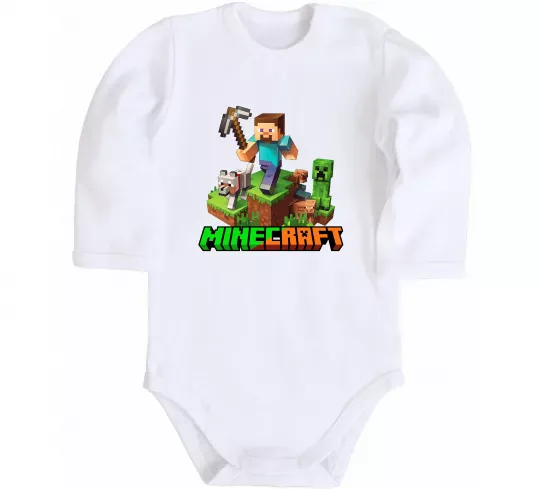 Дитячий бодік Майнкрафт з киркою Білий фото