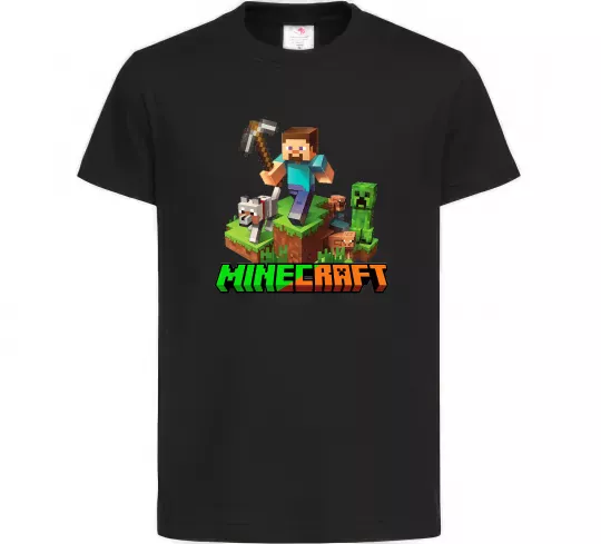 Дитяча футболка Майнкрафт з киркою Чорний фото