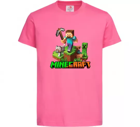 Дитяча футболка Майнкрафт з киркою Яскраво-рожевий фото