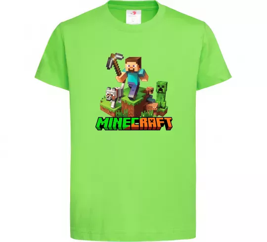 Дитяча футболка Майнкрафт з киркою Лаймовий фото