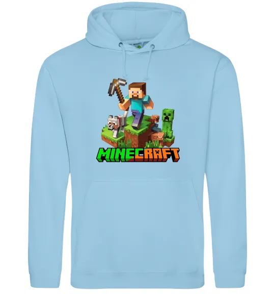 Мужская толстовка (худи) Майнкрафт з киркою Голубой фото