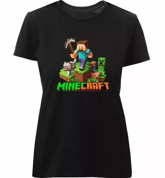 Жіноча преміум футболка Майнкрафт з киркою Чорний фото