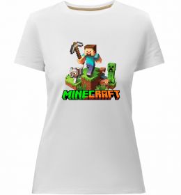 Женская премиум футболка Майнкрафт з киркою Женская премиум футболка Майнкрафт з киркою