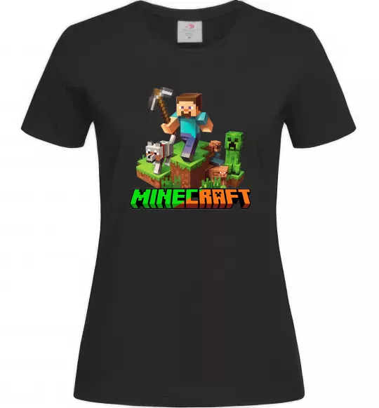 Жіноча футболка Майнкрафт з киркою Чорний фото