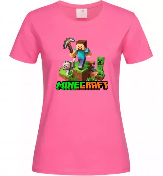 Жіноча футболка Майнкрафт з киркою Яскраво-рожевий фото