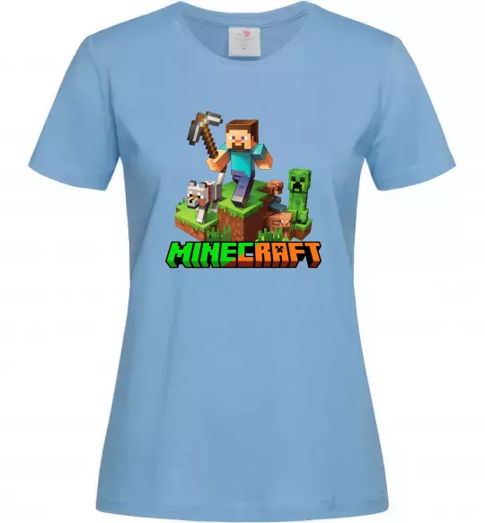 Жіноча футболка Майнкрафт з киркою Блакитний фото