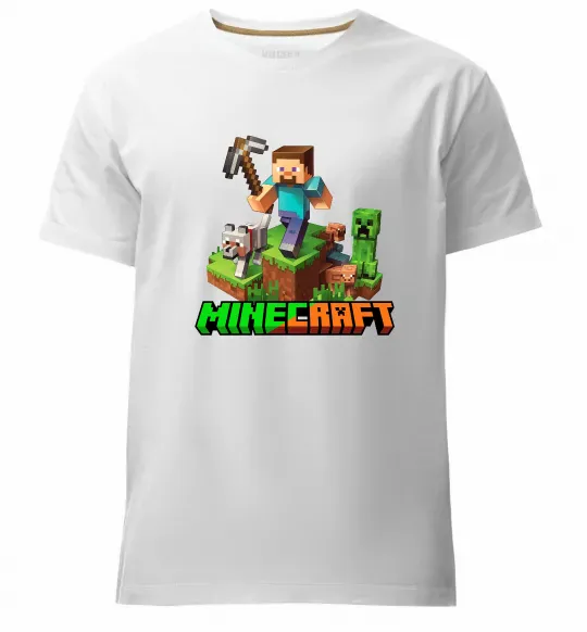 Мужская премиум футболка Майнкрафт з киркою Белый фото