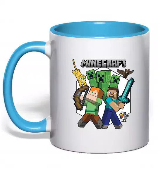 Чашка с цветной ручкой Майнкрафт зброя Голубой фото