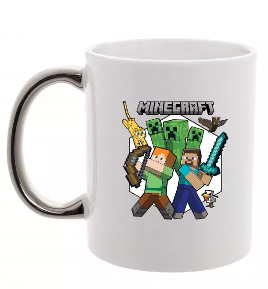 Чашка с цветной ручкой Майнкрафт зброя Серебро фото
