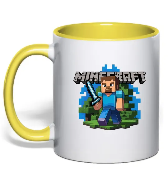 Чашка с цветной ручкой Minecraft Steve Лимонный фото
