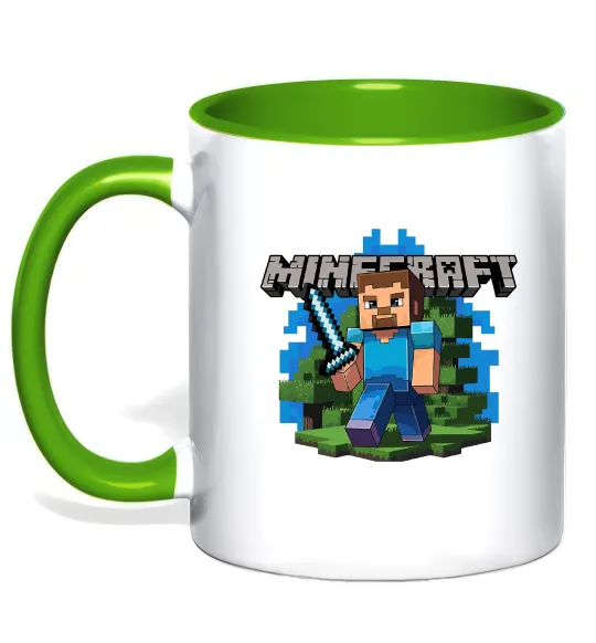 Чашка с цветной ручкой Minecraft Steve Лаймовый фото