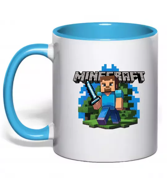 Чашка с цветной ручкой Minecraft Steve Голубой фото