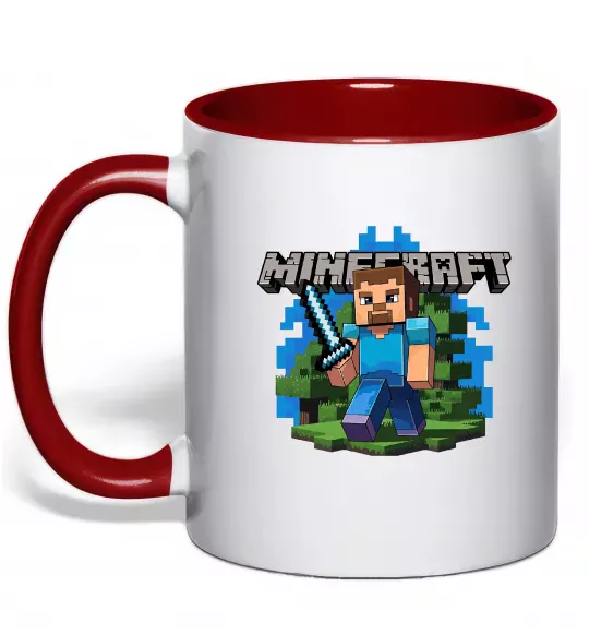 Чашка с цветной ручкой Minecraft Steve Красный фото