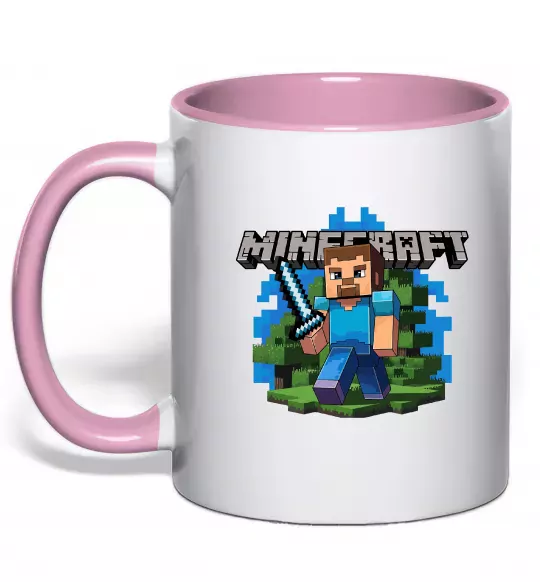 Чашка с цветной ручкой Minecraft Steve Нежно розовый фото