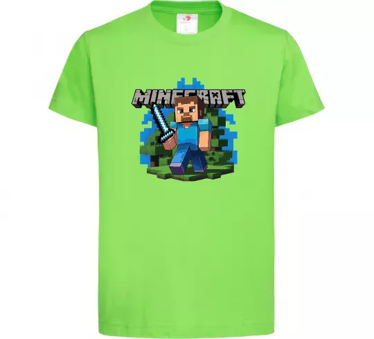 Дитяча футболка Minecraft Steve Лаймовий фото