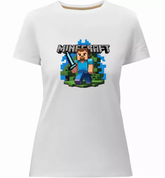 Женская премиум футболка Minecraft Steve Белый фото