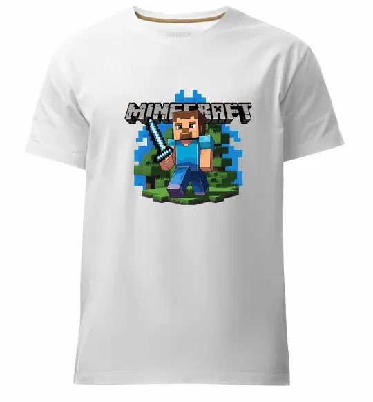 Мужская премиум футболка Minecraft Steve Белый фото