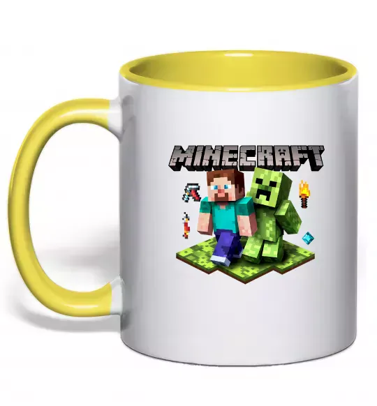 Чашка с цветной ручкой Minecraft Steve Creeper Солнечно желтый фото