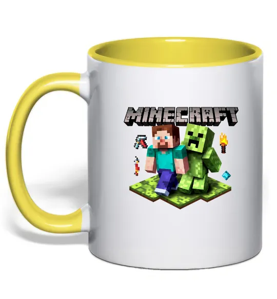 Чашка з кольоровою ручкою Minecraft Steve Creeper Лимонний фото