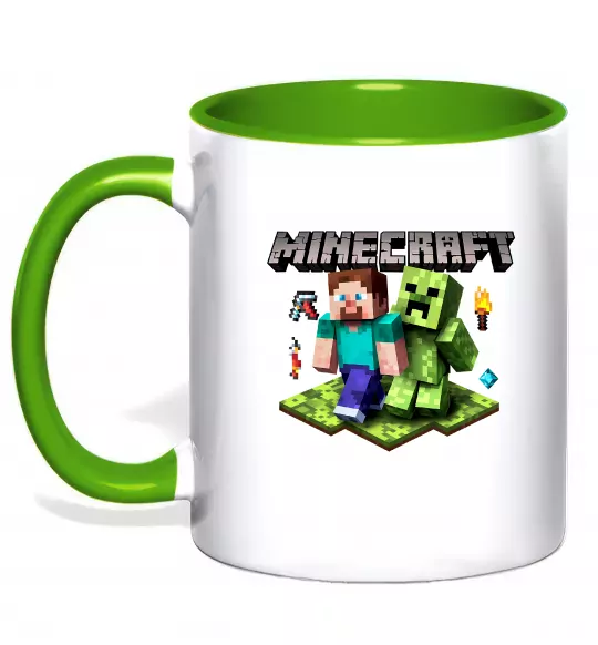 Чашка с цветной ручкой Minecraft Steve Creeper Зеленый фото