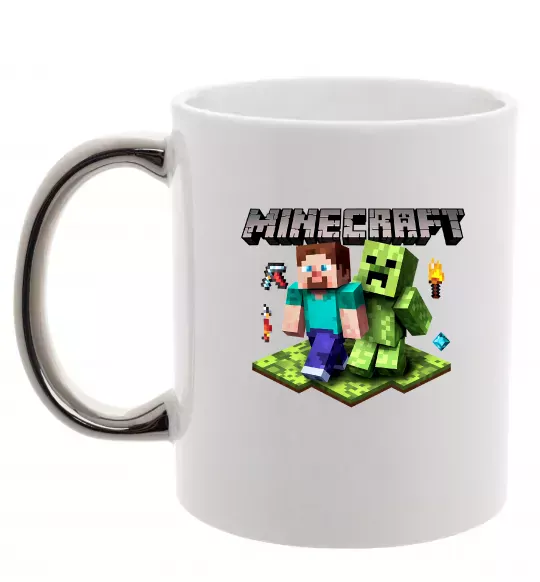 Чашка с цветной ручкой Minecraft Steve Creeper Серебро фото