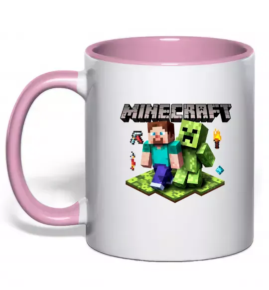Чашка с цветной ручкой Minecraft Steve Creeper Нежно розовый фото