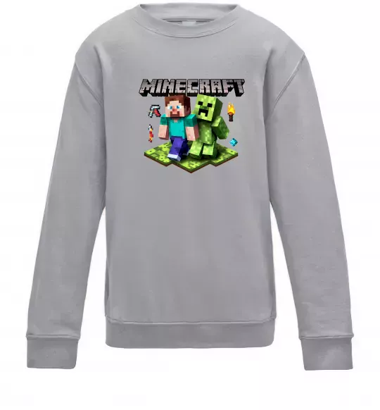 Детский Свитшот Minecraft Steve Creeper Серый меланж фото