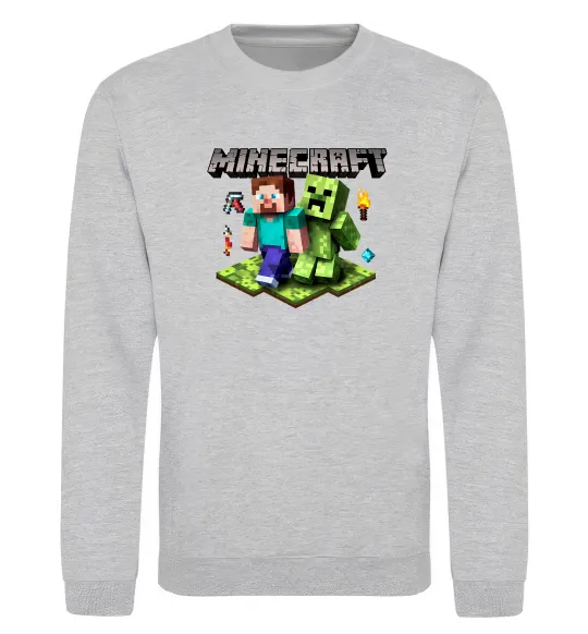 Світшот Minecraft Steve Creeper Сірий меланж фото