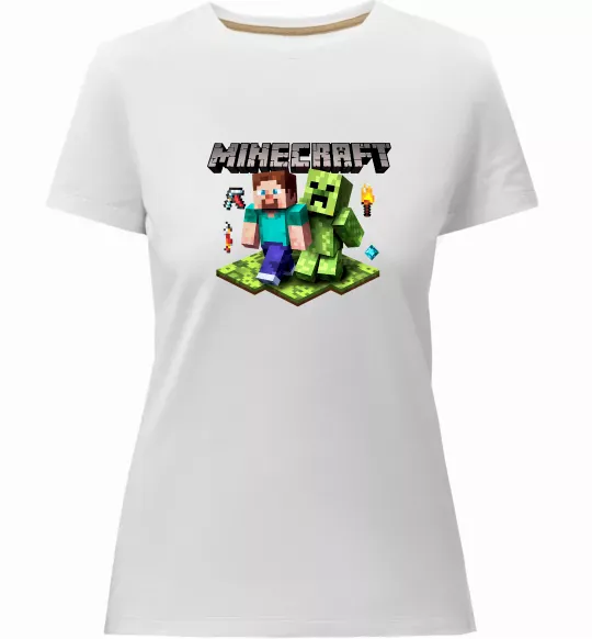 Женская премиум футболка Minecraft Steve Creeper Белый фото