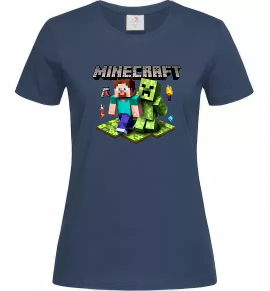 Женская футболка Minecraft Steve Creeper Темно-синий фото
