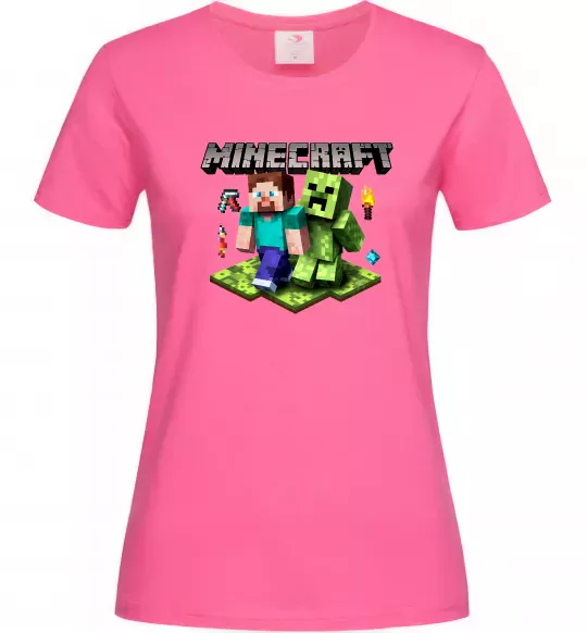 Женская футболка Minecraft Steve Creeper Ярко-розовый фото