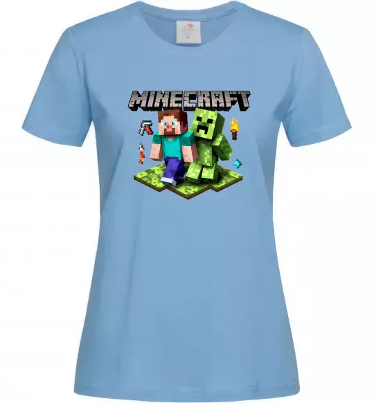 Женская футболка Minecraft Steve Creeper Голубой фото