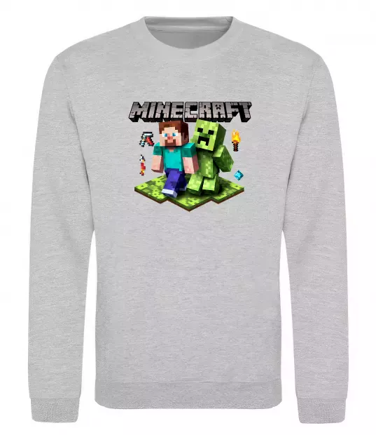 Свитшот Minecraft Steve Creeper Серый меланж фото