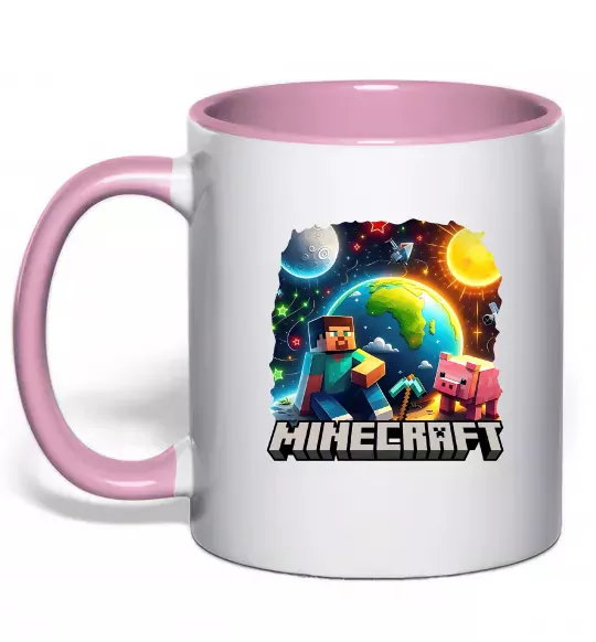 Чашка с цветной ручкой Minecraft space Нежно розовый фото