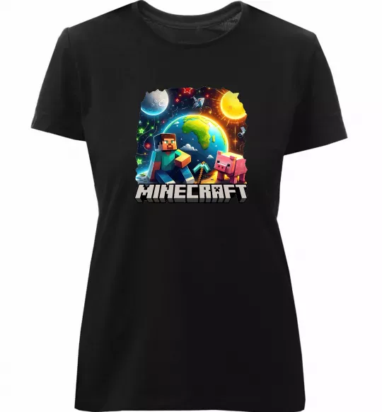 Женская премиум футболка Minecraft space Черный фото