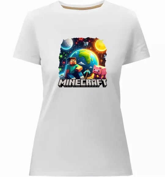 Женская премиум футболка Minecraft space Белый фото