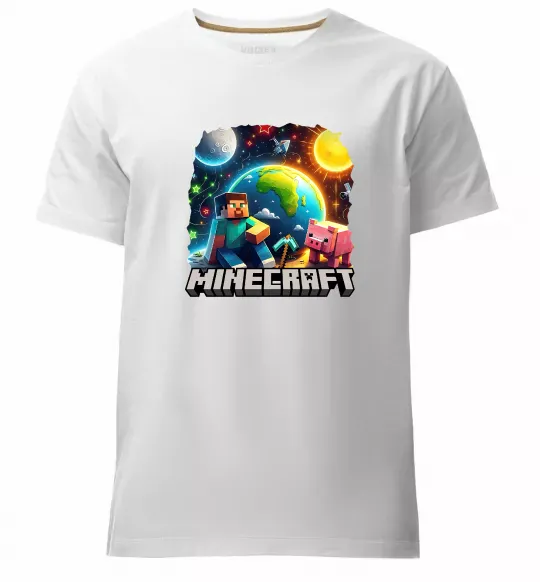 Мужская премиум футболка Minecraft space Белый фото