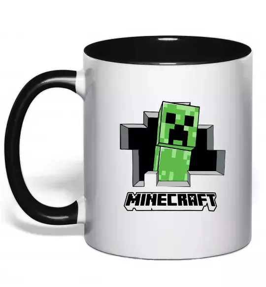 Чашка з кольоровою ручкою Minecraft creeper Чорний фото