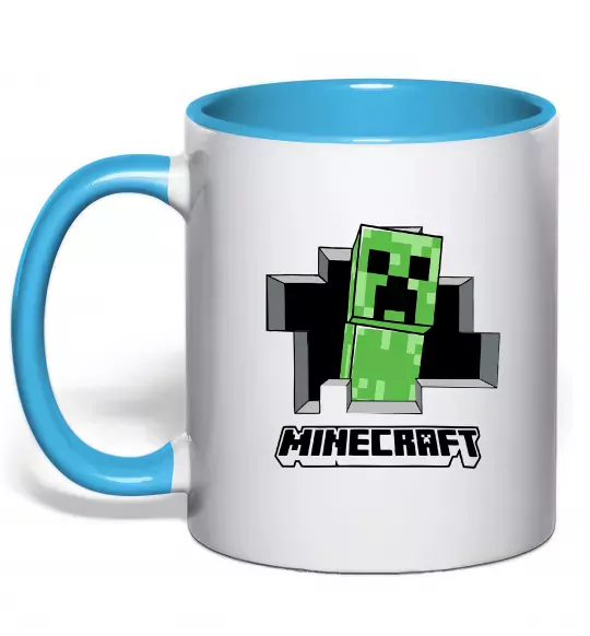 Чашка з кольоровою ручкою Minecraft creeper Блакитний фото