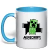 Чашка з кольоровою ручкою Minecraft creeper Блакитний фото