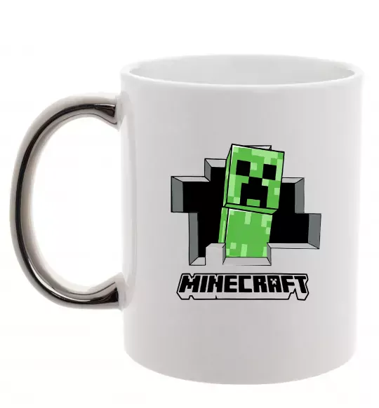Чашка з кольоровою ручкою Minecraft creeper Срібло фото