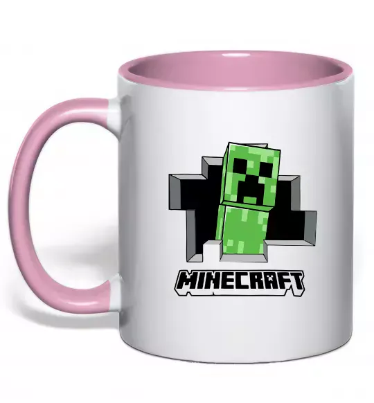 Чашка з кольоровою ручкою Minecraft creeper Ніжно рожевий фото
