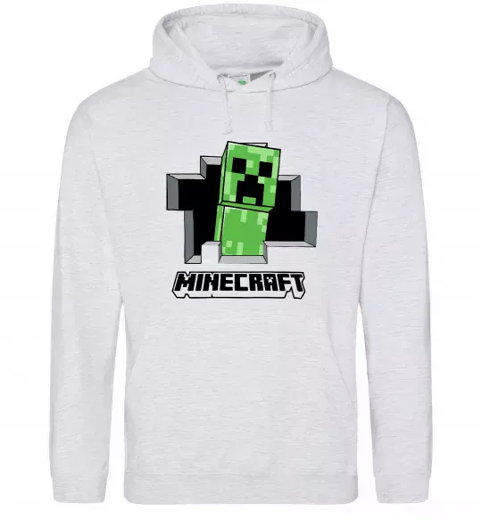 Мужская толстовка (худи) Minecraft creeper Серый меланж фото