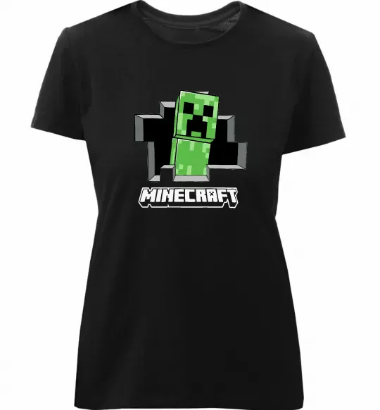 Женская премиум футболка Minecraft creeper Черный фото
