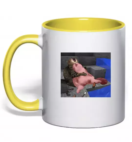 Чашка з кольоровою ручкою Minecraft Cats Сонячно жовтий фото