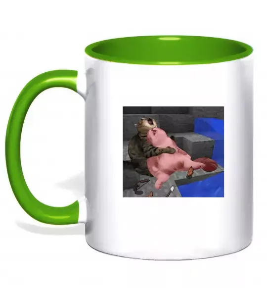 Чашка з кольоровою ручкою Minecraft Cats Зелений фото