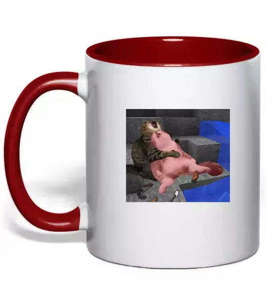 Чашка з кольоровою ручкою Minecraft Cats Червоний фото